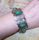 Made in Mexico Mexican Silver Link Bracelet with Aqua Agate Cab Stones — photo 3