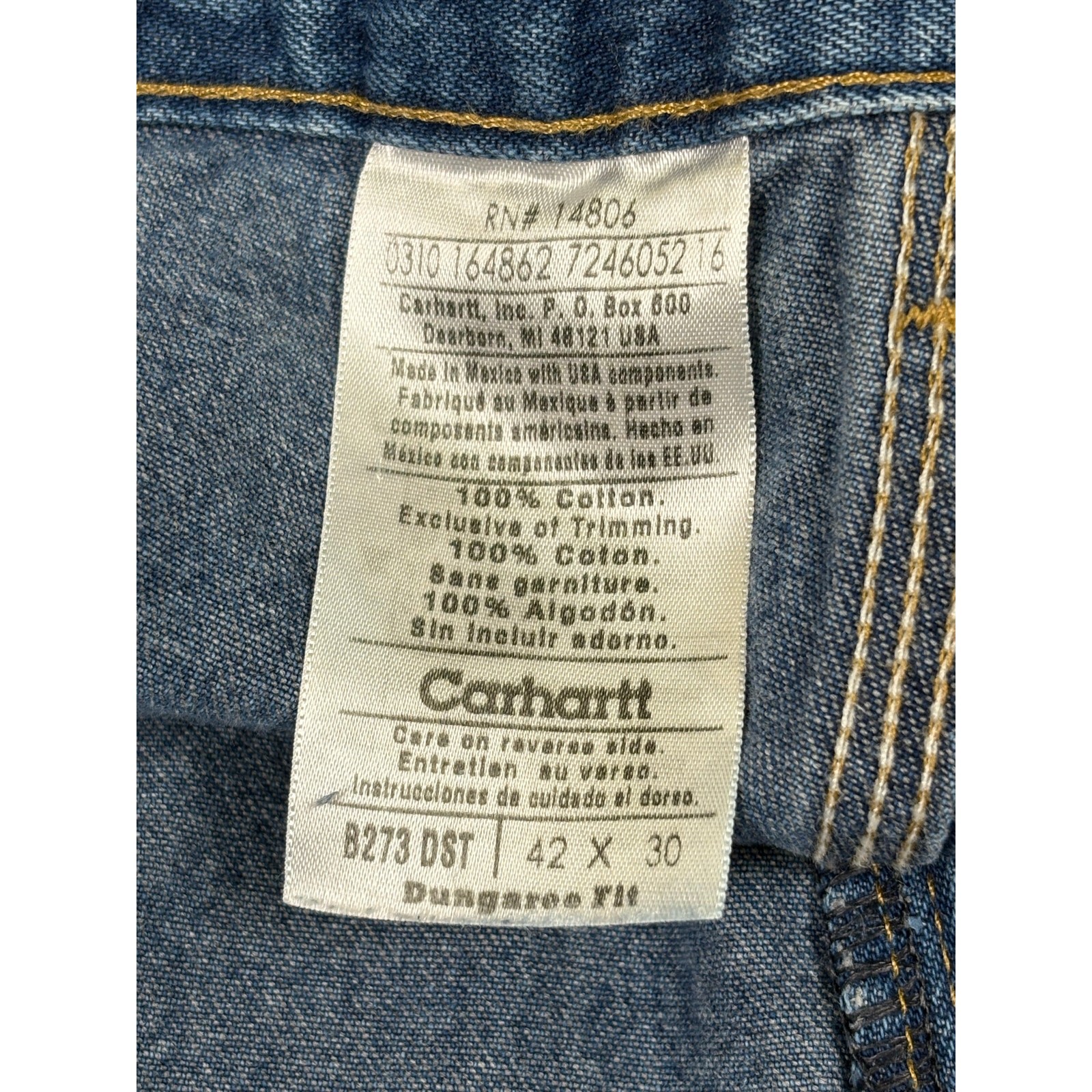 Carhartt Double Knees Dungarees Jeans Mens 42x30(41x29) Denim B273 DST Workwear  thumbnail 5