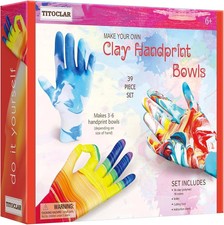 Make Your Own Clay Handprint Bowl Kit for Kids, Crafts, 39 pc Set - New