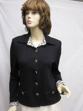 St John Knit COLLECTION Black White Polka Dot Trim LOGO JACKET SZ 6