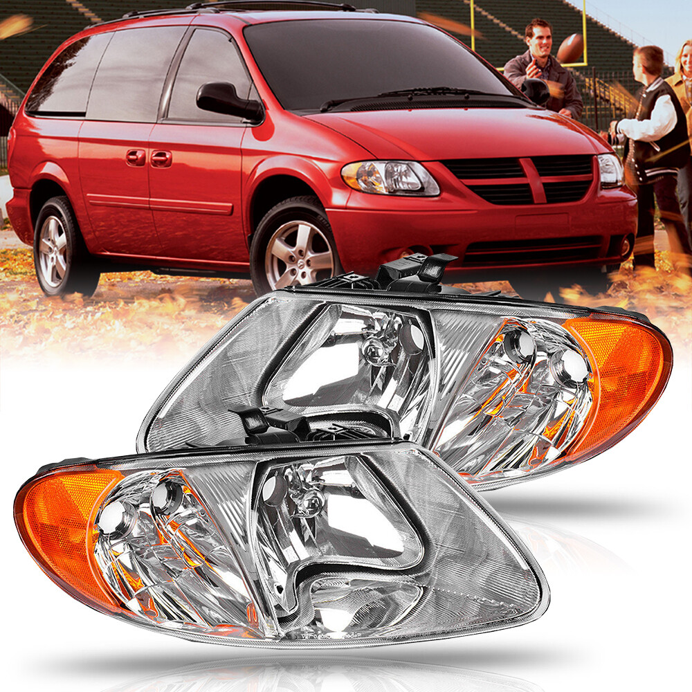 Halogen Headlight Set For 2001-2007 Dodge Grand Caravan w/ Lamp(s) Pair Chrome A