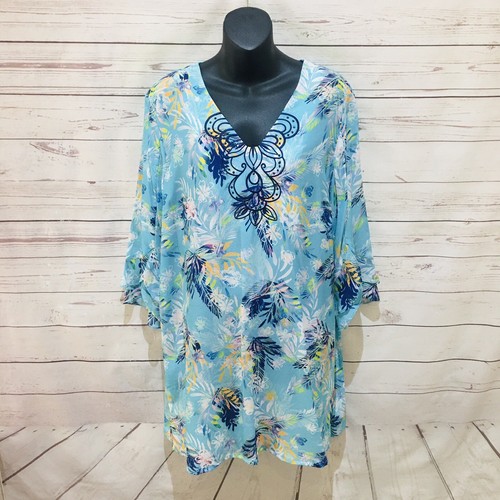 BLUE ILLUSION Dress 100 Silk Size XL (AU 16) Floral Side Split Kaftan