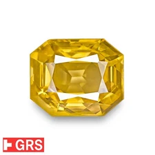 GRS Certified SAPPHIRE 6.46 Ct. Natural Unheated CANARY YELLOW Octagon CLEAN