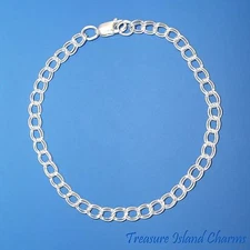 7.5" 4mm Double Link 925 Solid Sterling Silver Traditional Charm Bracelet