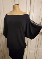 White House Black Market Little Black Cocktail Dress kimono Sleeve Rhinestone S