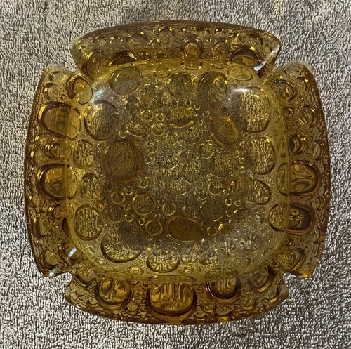 Vtg Mid Century Modern Libbey Honey Amber Bubble Glass Ashtray Trinket Dish 6" - Picture 5 of 5