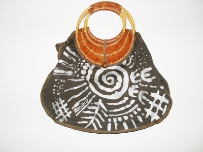 MISS SIXTY WOODEN HANDLE CIRCLE HAND BAG PURSE TOTE ARMY GREEN