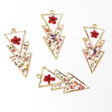 C 8PCS Gold Tone Real Dry Pressed Flower Resin Arrow Shape Charm Pendant GXE202