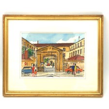 Aquarelle Originale de Roland Hamon - Dordogne - Vie à Sarlat - Encadrée - 195 €