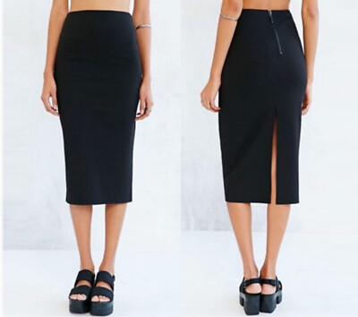 NWOT $49 Urban Outfitters Silence Noise Black Ribbed Midi Pencil