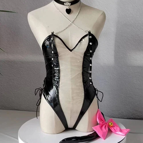 Sexy Lingerie Anime Bodysuit Uniform Cat Costume Cosplay Dress Leather Nightwear - Picture 11 of 17