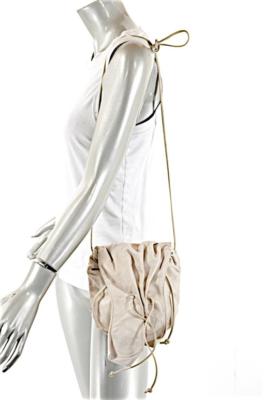 CARLOS FALCHI Putty Softest Leather Pouch Drawstring Detail Shoulder Bag 9'' x 8''