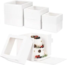 Moretoes 12 Pcs Tall Cake Boxes with Window in 3 Sizes:12x12x12 10x10x10... 