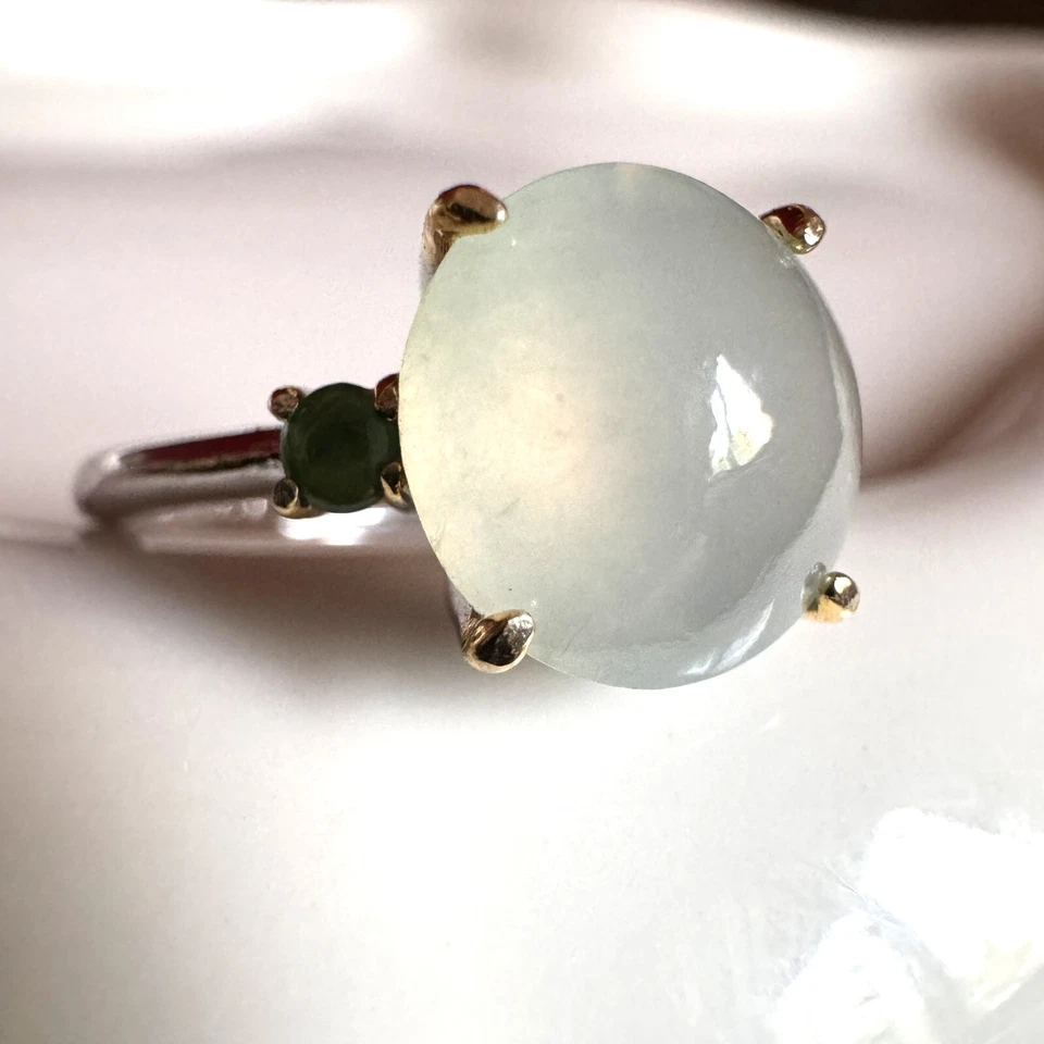 Anillo de jadeíta verde Birmania grado A plata de ley S925 - tamaño ajustable Foto 3 de 4