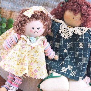 VTG Folk Art Button Doll Terra Cotta Pot & Wood Body Shelf Sitters Cottage Lot 2