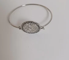 Silver Tone Live Love Laugh Tree Of Life Hook Bangle Bracelet