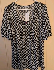 Notations Woman Black White Dressy Blouse SZ 1X Workwear Quiet Luxury NWT