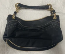Gianni Bini Mini Double Strap Bag Black Leather Gold Hardware Beige Trim NWF