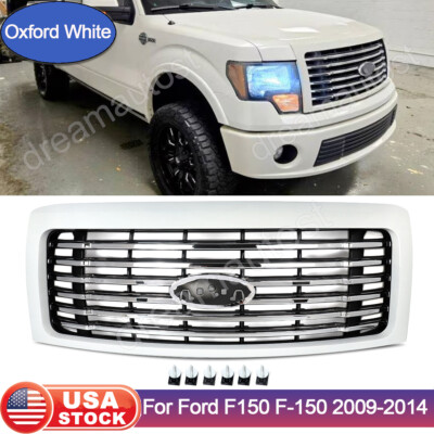 Z1 Oxford White w/ Chrome Trim Front Upper Grille For 2009-2014 Ford F-150 F150