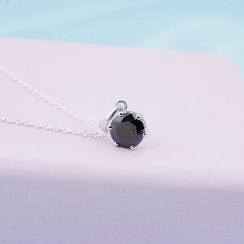 Round Cut Black Diamond Beautiful Women's Necklace/Pendant 14k White Gold Finish - Image 2 of 4