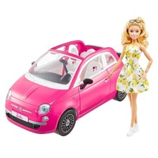 Barbie Pink Fiat 500 Car and Doll Playset