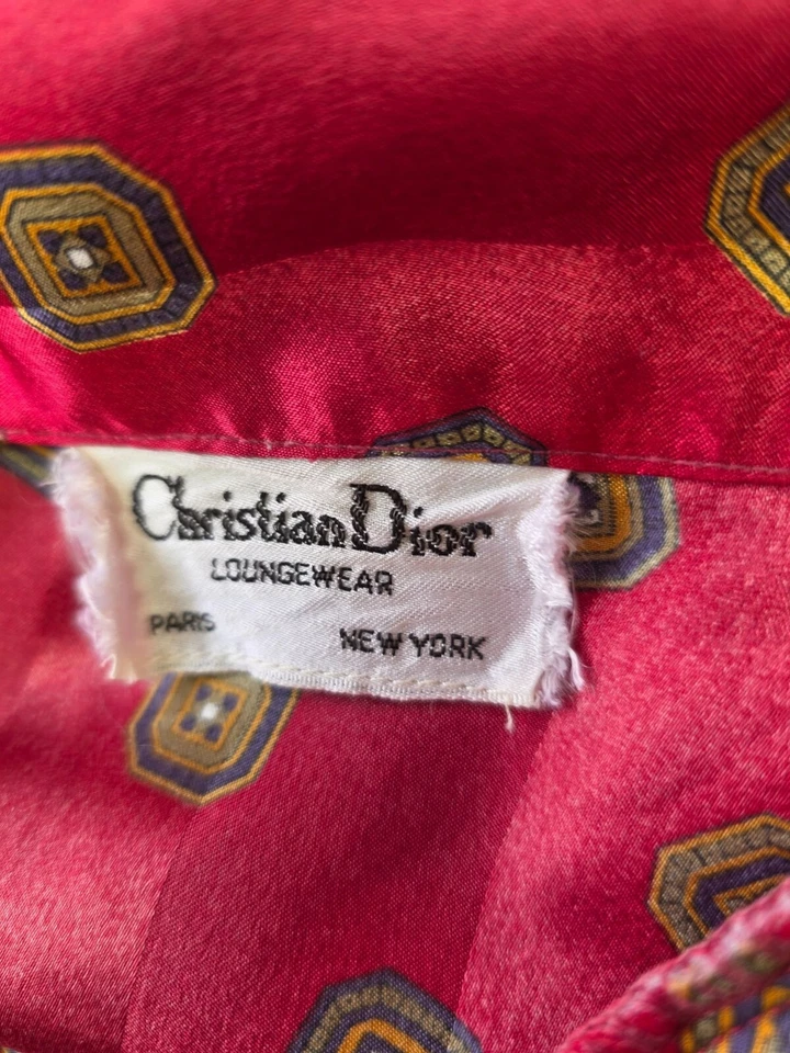 Christian Dior 80s Loungewear Shirt Womens Sz XL Silky Red Satin PJ Top Long Slv - Image 2 of 4