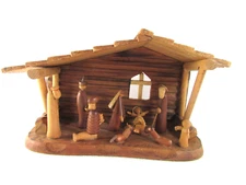 Vintage Nativity Set, Mid Century Folk Art Christmas Manger Scene, Wood Carved