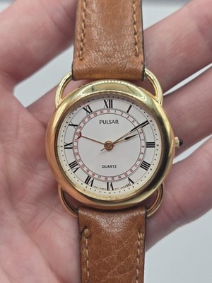 Vintage 1980s Pulsar Quartz Mens 4 Hand Calendograph Dress Watch Not Running