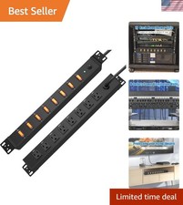 1U Rack Mount Surge Protection, 8 Outlet PDU Power Strip, Metal Mountable Out...