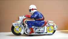 ATC Japan Tin Litho High Way Police Motorcycle Friction Powered. 1950's  Lg 10