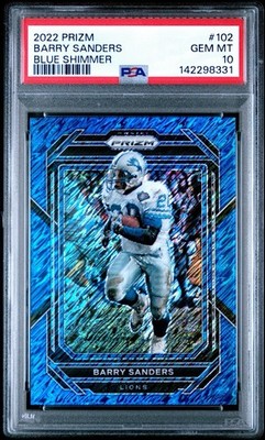 2022 Panini Prizm Blue Shimmer Barry Sanders /25 PSA 10