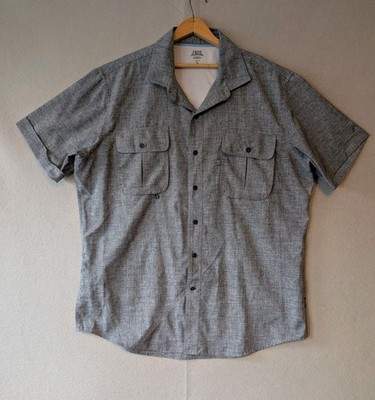 IZOD Saltwater Performance Men's Short Sleeve Navy Hatch Button Down Shirt XL