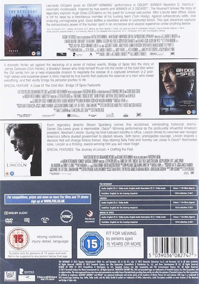 REVENANT, THE / LINCOLN / BRIDGE OF SPIES (DVD) - Image 2 of 2