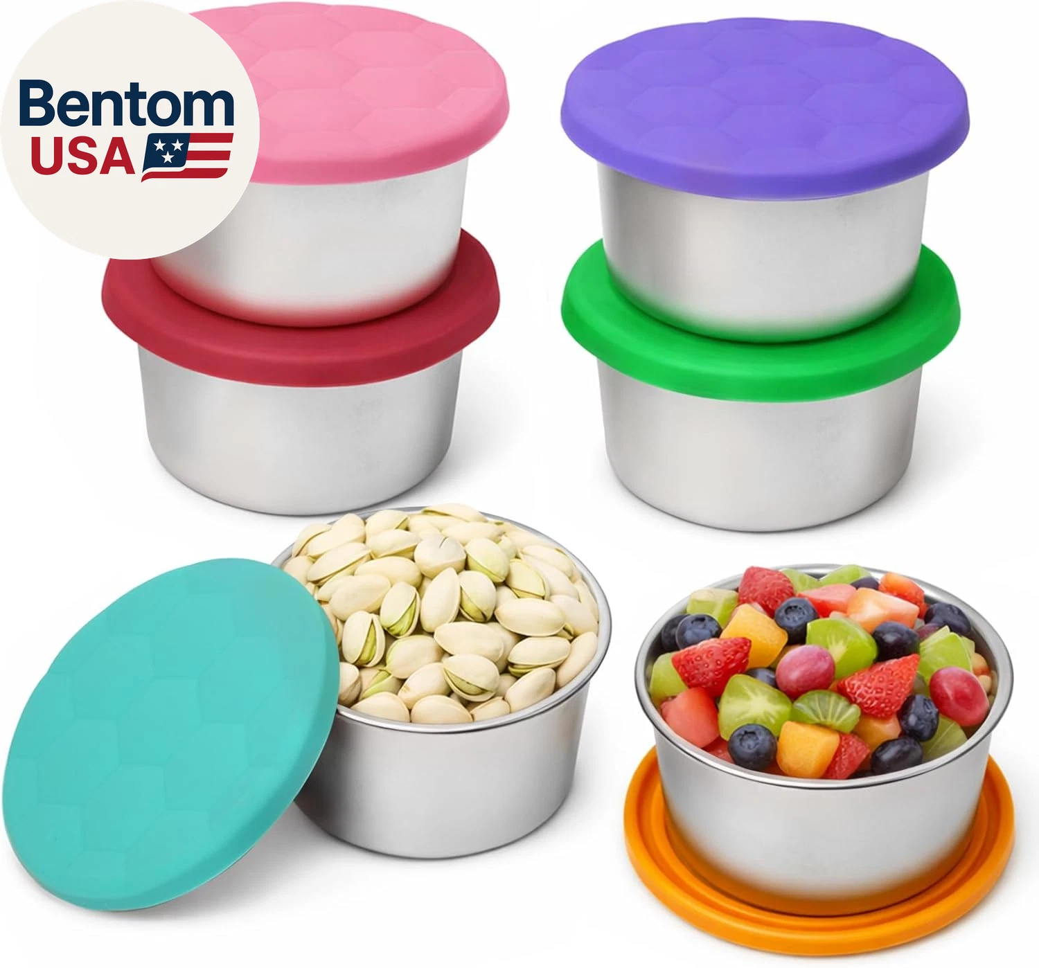 6Pack 8Oz Stainless Steel Snack Containers for Kids, Reusable Small Metal Food C