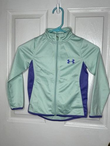 Under Armour Track Jacket Girls Size 4 Turquoise Full Zip Long Sleeve