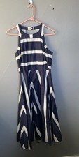 Eliza J size 4 navy white striped fit flare dress nautical coastal old money