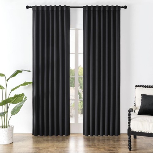 Black Blackout Curtains 96 Inches Long, Thermal Insulated Curtains 2 Panels S...
