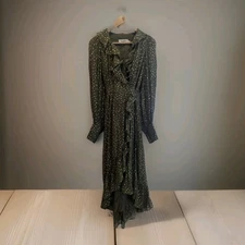 Zimmerman Size 0 Women Long Sleeve Maxi Dress Holiday Green Gold Polka Dot Silk