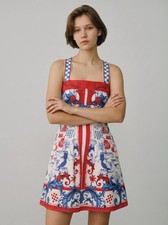 elouise Women's One Size A-Line Short Square Neck Strappy Floral Dress