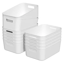 12 Packs Plastic Pantry Organization Bins, White Small Open Storage Container...