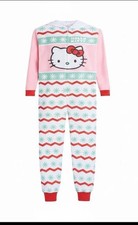 Hello Kitty Girl's 6 Holiday Soft Velour Fleece Hooded Pajama Sleeper Union Suit