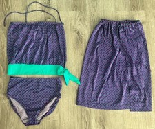 Mainstream Swimsuits Purple 2 Piece Swimsuit Wrap Skirt Vtg Size 16 Union Made
