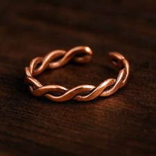 Pure Copper Twisted Wire Ring: Adjustable Braided Cuff Ring, Everyday Jewelry