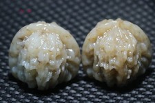 A Pair of Chinese Culture Hetian Old Jade Walnut Bead Big Fortune Amulet 45MMs