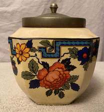 Flosmanon Vintage Ceramic Biscuit barrel, Flower design "Avon", 17cm high