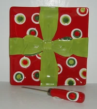 2008 Fitz and Floyd Holiday Cheer Snack Plate with Spreader with Original Box