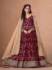 Pakistani Style Wine Faux Georgette Heavy Embroidered Anarkali Suit With Dupatta