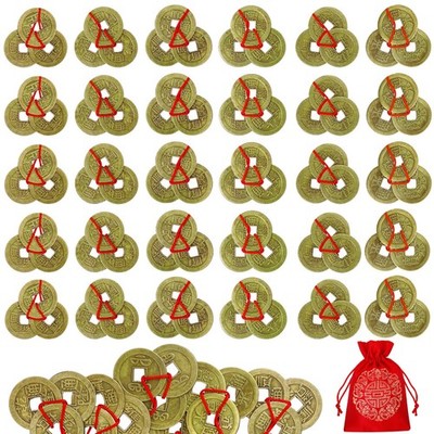 36 Pcs Chinese Fortune Coins Feng Shui I Ching Coins with Red String & Lucky ...