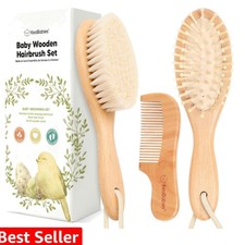 Baby Hair Brush Set for Newborns - Soft Goat Bristle Wooden Baby Brush and Co...
