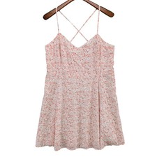 GAP Cami Fit Flare Dress Pink Floral Smocked Back Sleeveless Size XL